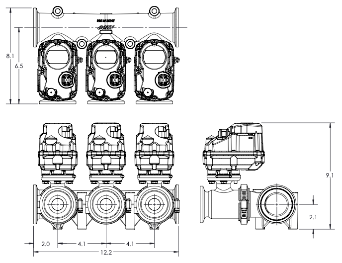 Polypropylene 3-Section,1-Piece Ball Valve Manifold