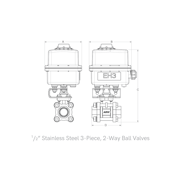 Stainless Steel 3-Piece, 2-Way Ball Valves